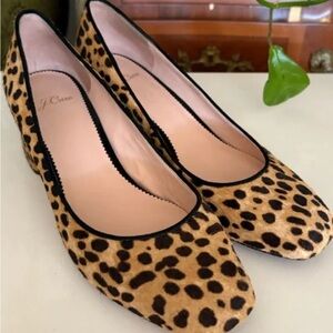 J. Crew leopard calf hair block heel pump
